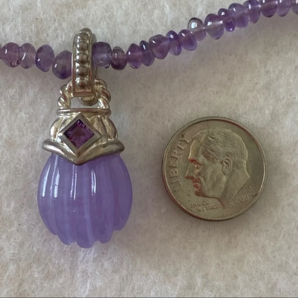 Judith Ripka 925 Sterling Silver Purple Amethyst Beaded Medallion Cord Necklace